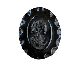 Vintage Black Bakelite Plastic Large Cameo Brooch